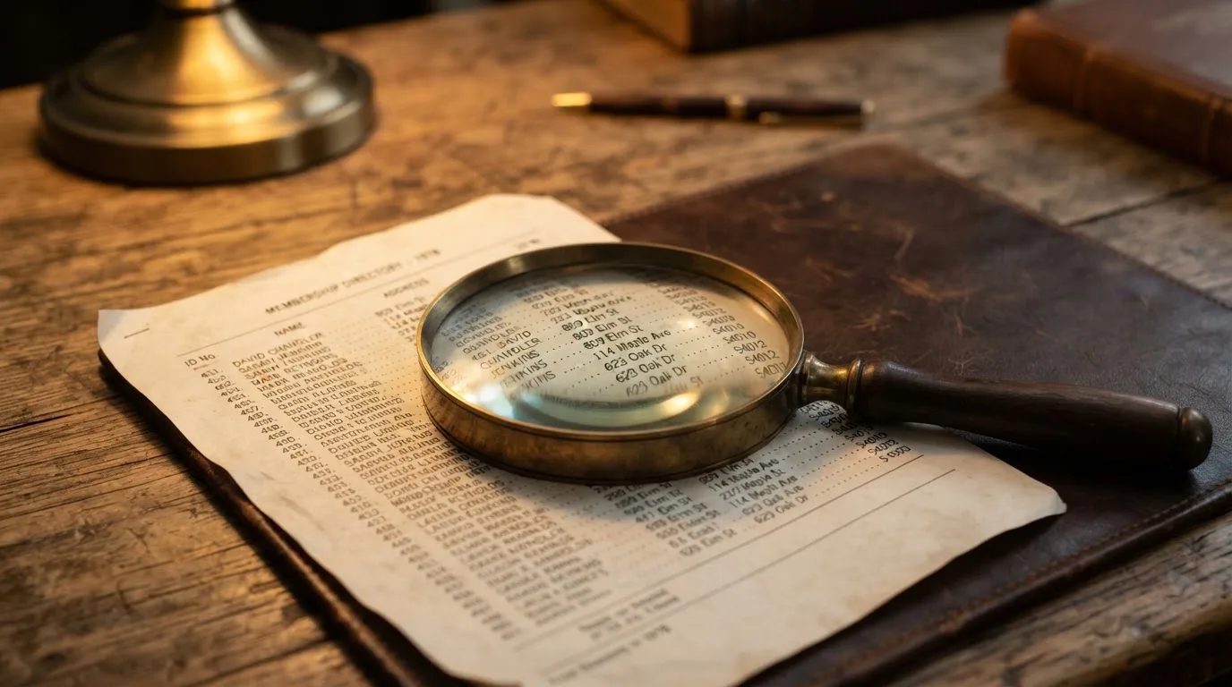 A magnifying glass rests over a printed regulatory certificate on a wooden desk.