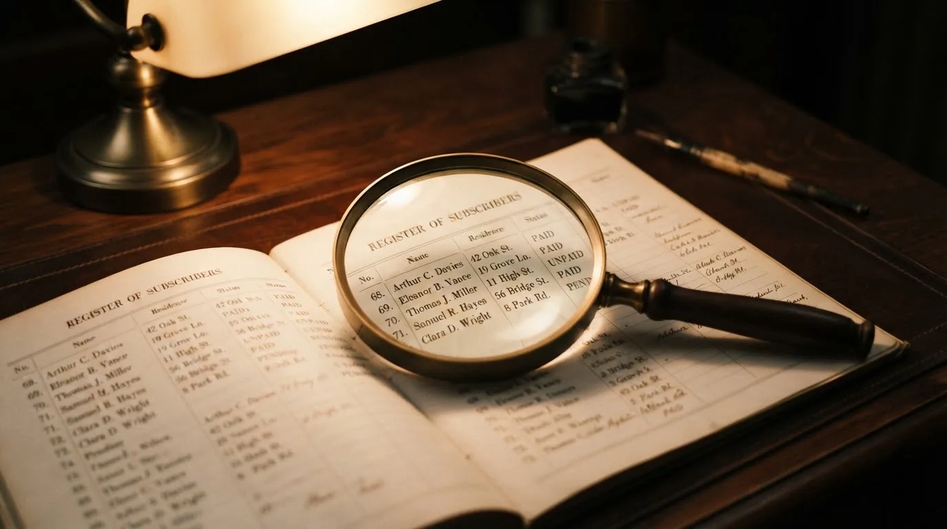 A magnifying glass rests over a printed regulatory certificate on a wooden desk.